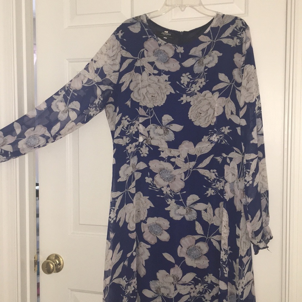 Royal Blue Long Sleeve Floral Maxi Dress